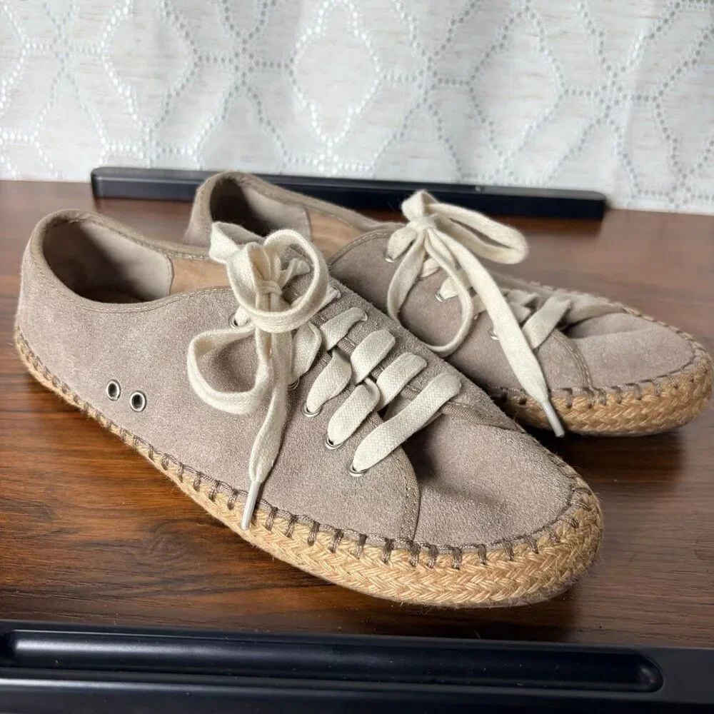 Steve Madden Women's 8 Boardwalk Tan Gray Leather Suede Lace Up Moccasin Shoes
